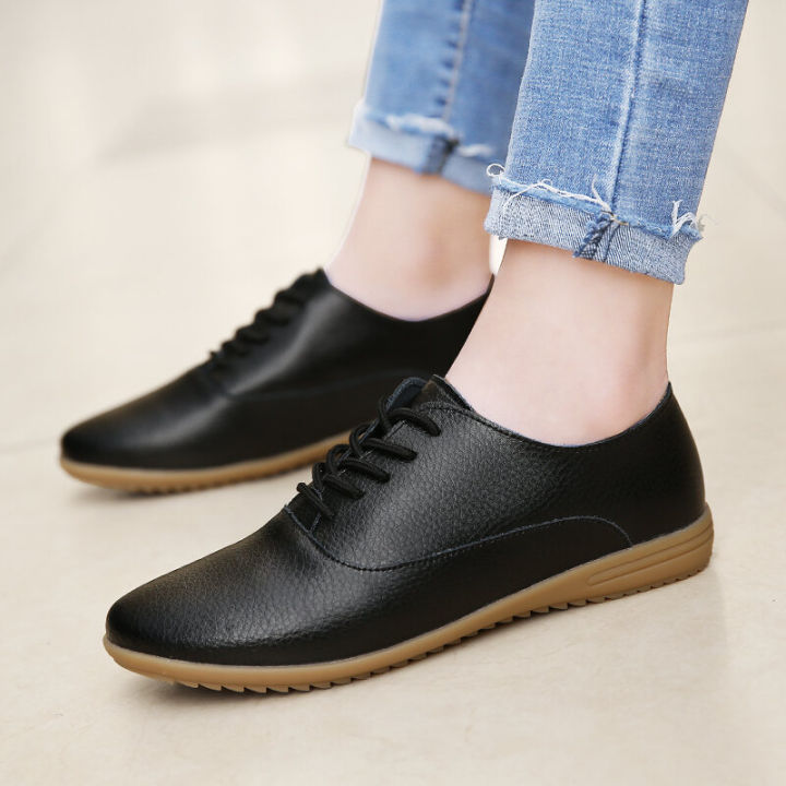 ctrana-oxfords-รองเท้าหนังแท้สำหรับผู้หญิง-รองเท้าหนังแท้สไตล์เกาหลีรองเท้าส้นเตี้ยลำลองปลายแหลมสีขาวดำรองเท้าแฟชั่นผู้หญิงรองเท้าขนาดใหญ่41