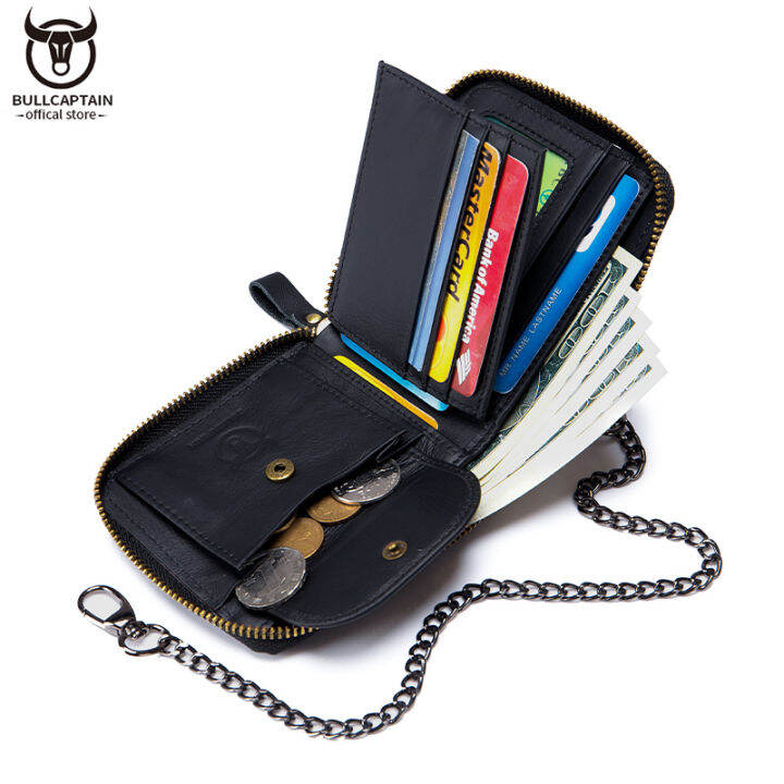 top-bullcaptain-high-quality-cowhide-wallet-for-mens-business-gatherings-multi-card-slot-anti-lost-zipper-design-rfid-anti-theft-brush-change-wallet