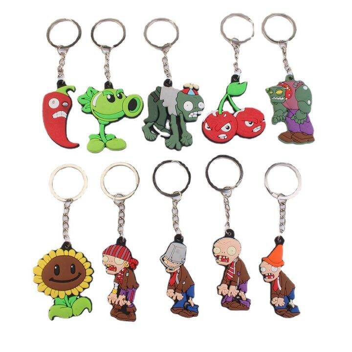 plants-vs-zombies-cartoon-pendant-schoolbag-car-key-ring-couple-key-chain-metal-chain-silicone-birthday-gift-wholesale-key-chains