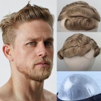 YY Wigs Blonde Human Hair Toupee for Men Brazilian Remy Hair Replacement System 8x10 Skin PU Mens Toupee Curly 6 Inch 30mm Style Gift ของขวัญ