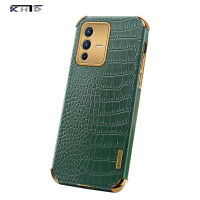 KHTD สำหรับ vivo V23 5G เคสโทรศัพท์หนังจระเข้เนื้อกล้องป้องกันโลหะกรอบโลหะอ่อน TPU กันกระแทกฝาหลังเคส