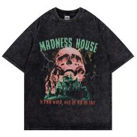 JHPKJ100% Cotton Vintage T Shirts Men Washed Tshirts Madness House Print T-shirts 4XL 5XL 6XL