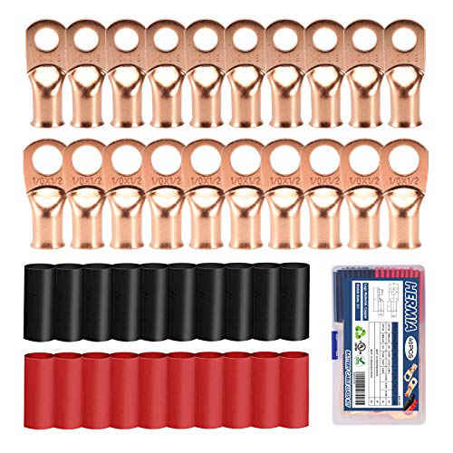 15 Pack Battery Terminal Connectors 8 Gauge Wire Connectors 1/4 Stud Battery Cable Ends UL Heavy Duty Wire Lugs Bare Copper Eyelets with 16 Pcs 3:1 Heat Shrink Tubing 8 AWG 1/4 Inch 