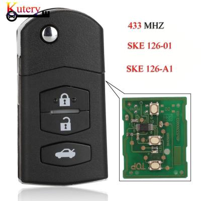 Jingyuqin กุญแจรถยนต์รีโมทสำหรับ MAZDA 2 M2 3 M3 5 M5 6 M6 8 M8 SKE126-01/SKE126-A1 433Mhz 3ปุ่มแบบไม่มีชิป/พร้อมชิป4D63