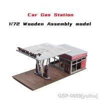 ■ Yuihu Posto De Gasolina Edifício Cena Modelo De Montagem Madeira Brinquedo Artesanal อุปกรณ์ตกแต่ง DIY 1: 72