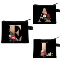 ☞◑◕ 26 Initials A-Z Letter Flower Coin Purses Women Wallet Kawaii Zipper Pouch with Money Key Earphone Fashion Mini Makeup Bags