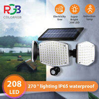 colorRGB,LED Solar Lights Outdoor 3 Head Motion Sensor 270 Wide Angle Illumination Waterproof Lamp