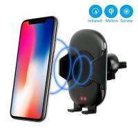 QI Fast Wireless Car Charger เครื่องเหนี่ยวนําอินฟราเรดอัตโนมัติช่องระบายอากาศในรถยนต์ ที่วางโทรศัพท์สําหรับ iPhone XS X การชาร์จอย่างรวดเร็วสําหรับ Samsung S9