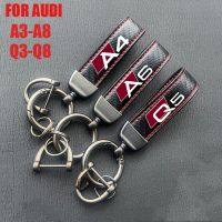 [HOT] Leather Carbon Fiber Car Rings Keychain Zinc Alloy Keyrings Rotate 360 Degrees For Audi A3A4A5A6A7A8Q3Q5Q7Q8 Accessories