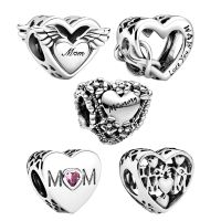 Pandora Openwork Flower Heart Mommy Charms 925 Sterling Silver fit Original Bracelet Making Jewelry for Women Birthday Gift