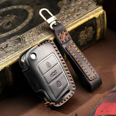 Leather Car Key Case Cover Fob Keychain Accessories For Skoda Octavia Volkswagen Golf 7 Mk7 Ibiza Leon Altea Keyring Holder Bag