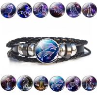 COD SDGREYRTYT Glow in the Dark 12 Constellation Zodiac Leather Bracelet Bangle Couple Jewelry