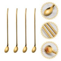 4pcs Straws Espresso Spoon Metal Spoons Sundae Spoon Serving Utensils