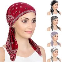 【CC】♣❀☃  New Muslim Soft Turban Hat Headbands Pre-Tied Scarf Printed Ladiess Cotton Chemo Cap Inner Hijabs Hair Accessories