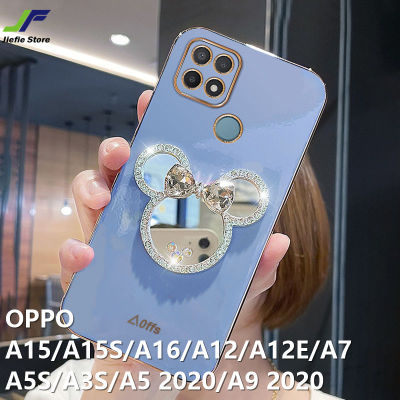 JieFie น่ารัก Minnie โทรศัพท์สำหรับ OPPO A15 / A15S / A5 2020 / A9 2020 / A5S / A17 / A16 / A16K / A12 / A12E / A3S / A7 แฟชั่นสไตล์ Girly กับ Shiny Diamond Mickey Mouse กระจกโทรศัพท์