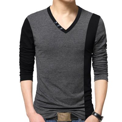 HOT11★BROWON Fashion New Arrival Men T-shirt Long Sleeve Fitness T-shirt Cotton Color Patchwork Teenagers Men Tops T Shirt