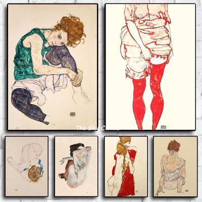 Egon Schiele Abstract Sexy Female Body Poster Color Sketch Canvas Painting HD Print Wall Art Picture Living Room Bedroom Decor