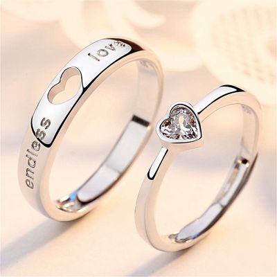 2Pcs/sets Zircon Heart Matching Couple Rings Set Forever Endless Love Wedding Ring For Women Men Charm Valentine 39;s Day Jewelry