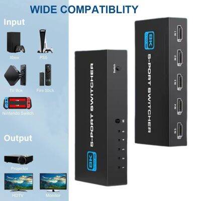 HDMI2.1กล่องสวิตช์สวิตช์ HDMI 8K สวิตช์ HDMI 5 In 1 Out 5พอร์ต HDMI รองรับอะแดปเตอร์สวิทซ์แยกรีโมท IR สำหรับ PS5 PS4โปรเจคเตอร์