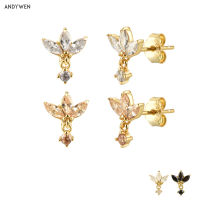 ANDYWEN 100 Real 925 Sterling Silver Gold Champagne Stud Earring Luxury Piercing Pendiente Ohrringe Rock Punk Jewelry