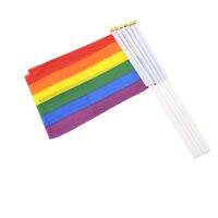 6pcs Hanging Gay Flag Rectangle Polyester Mini Flags Colorful Stripes with Pole for Parade Festival Party Decorations for LGBT Replacement Parts