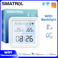 SMATRUL เครื่องวัดเซ็นเซอร์ความชื้นและอุณหภูมิ WiFi นาฬิกามีแบ็คไลท์เครื่องวัดความชื้นในในร่มและกลางแจ้งเครื่องตรวจจับสนับสนุนการควบคุมระยะไกลชีวิตอัจฉริยะสำหรับ Alexa Google Home