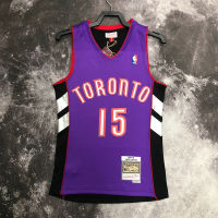 เสื้อกีฬาของแท้ผู้ชายร้อนแรง Tracy McGrady และวินซ์คาร์เตอร์1999-00 Mitchell เสื้อเจอร์ซีย์ไม้เนื้อแข็งสีม่วง