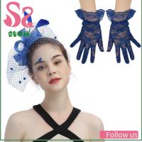 AD8T2 ที่คาดผมงานเลี้ยงน้ำชา หมวก fascinator กิ๊บติดผมขนนก หมวกค็อกเทล ถุงมือลูกไม้สั้น ของใหม่ แต่งงานในงานแต่งงาน หมวกค็อกเทล สำหรับผู้หญิง