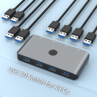 Rocketek USB 3.0 Switcher Selector 4 Computers Sharing 4 USB Devices Aluminum KVM Switch Hub Adapter for Mouse Keyboard Scanner Printer PC, KVM Console Box with One Button Swapping and 4 Pack USB Cable HC406