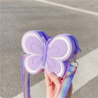 Cute Silica Gel Bow Childrens Mini Shoulder Bags Candy Color Baby Girls Coin Purse Handbags Rainbow Strap Kids Crossbody Bag