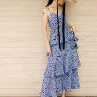 Migu - Layered Dress Blue Polka Dot เดรสยาวเลเยอร์ 4ชั้น พริ้วสวย มีซับใน