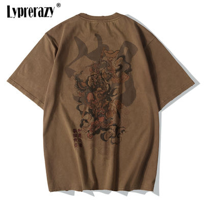 Lyprerazy Vintage จีนราชาลิงเย็บปักถักร้อย T เสื้อผู้ชาย Tshirt Streetwear เสื้อยืดฮิปฮอป4XL เสื้อผ้าผ้าฝ้ายสีน้ำตาล