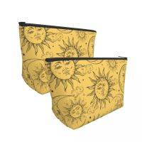 Vintage Celestial Sun Zip Storage Organizers Yellow Magic Moon Stars For Girl Makeup Bag Travel Pack Cosmetic Bags