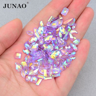 JUNAO 10g Mix Color Mix Size Transparent Purple AB Nail Rhinestones Kit Flatback Jelly Crystal Stones Glue On Strass Appliques
