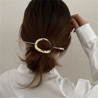 Elegant  Gold Silver Color Metal Hair Clip Geometric Round Square Hollow Hair Sticks Ponytail Styling Women Girls  Hairpin