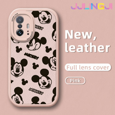 Jlingji เคสสำหรับ Xiaomi 11T Pro 10T Pro กระแสแฟชั่นลายมิกกี้เมาส์ใหม่โทรศัพท์ดีไซน์ด้านข้างดีไซน์ใหม่หนัง Lensa Kontak ฝาครอบกล้องบางป้องกันเคสกันกระแทก