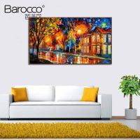 Barocco Hand Painted Palette Knife Landscape Oil Painting Modern Abstract Color Stree Scenery Oil Painting on Canvas Wall Art for Home Decoration 50x100cm 60x120cm 70x140cm 80x160cm Big Size