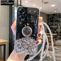 เคสโทรศัพท์ OPPO A98 ด้านหลังเคสแบบโปร่งใสนิ่มแหวนแวววาวระยิบระยับที่วางของเต็มไปด้วยดาวบนท้องฟ้าขาตั้งสำหรับ OPPO A98 สายคล้องแบบมีเคส