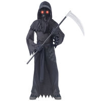 Horrible Grim Reaper Costume Glow In The Dark Scythe Luminous Glasses Full Sets Halloween Costume for Kids