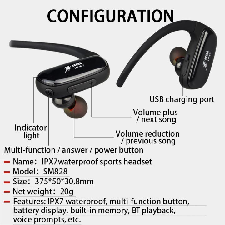 ชุดหูฟังเล่นกีฬา-mp3-ipx7กันน้ำสำหรับใช้กลางแจ้งหูฟังไร้สาย8g-แฟชั่นหูฟังไฮไฟหูฟังหูฟังกันน้ำและชุดหูฟัง