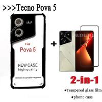 2in1Tecno Pova 5 Pova5เคสแข็งโปร่งใสกันกระแทกและปกป้องหน้าจอกระจกเทมเปอร์