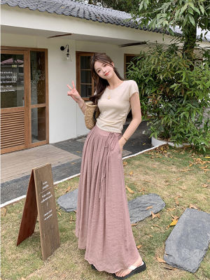 Elastic High Waist Lace-Up Draped Casual Pants Design Sense Niche Trousers Elegant Tight Waist Floating Culottes Womens Summer