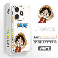 เคส PMP สำหรับ Tecno Spark 10 Spark 10C ฟรีสายคล้องการ์ตูนอะนิเมะแฮปปี้ลูฟี่เคสลายขอบสี่เหลี่ยมชุบเคสโทรศัพท์หรูหราเคลือบเคสโทรศัพท์นิ่ม