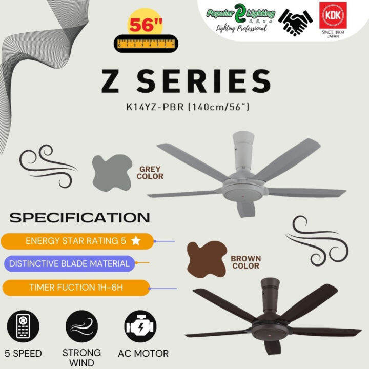 【Ready Stock】KDK K14YZ/K14XZ CEILING FAN Remote 56”(PBR/GY) Z SERIES