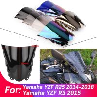 กระจกบังลม R25สำหรับ Yamaha YZF YZFR25 R3 YZFR3 2013-2018กระจกบังลมบอลลูนคู่อุปกรณ์เสริมมอเตอร์ไซค์ Fairing Deflector