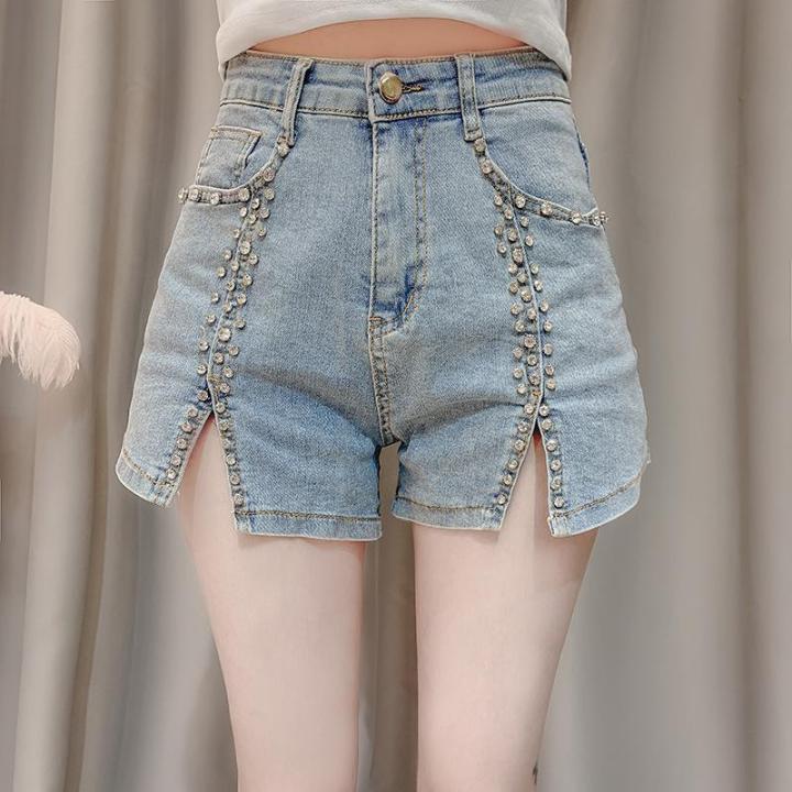 coconi-กางเกงยีนส์ประดับเพชรสำหรับผู้หญิง-กางเกงยีนส์ทรงเอวสูงสไตล์เกาหลีใส่ได้หลากหลายโอกาส-baju-perempuan