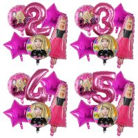 【CW】 6Pcs Surprise Barbiee Princess Doll Theme Foil Balloons Party Decoration Cartoon Pink Girl Birthday Number 1 9 Helium Ball Toys