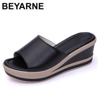 BEYARNESummer Women Slippers Without Lace Up Shoes Round Toe Ladies Wedge Platform Slippers Comfortable High Heel Sandals Slides