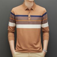 [COD] High-end mens long-sleeved t-shirt lapel striped business casual 2022 new polo spring and autumn with T