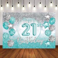 Happy 21st Birthday Party Backdrop Teal Green Turquoise Balloon Background Girl Woman Sweet 21 Bday Twenty One Years Old Banner Banners Streamers Conf